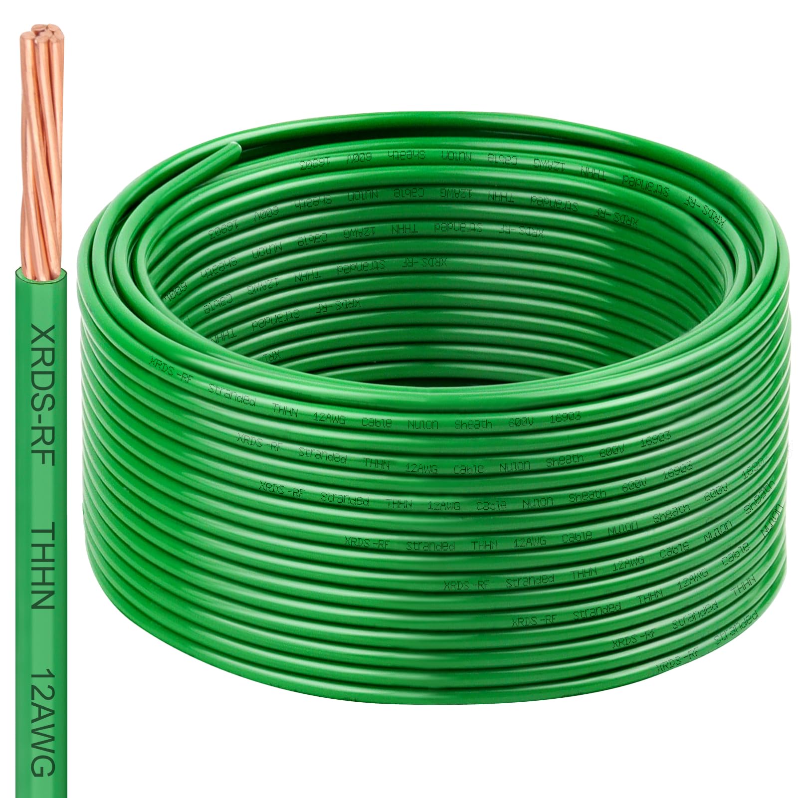 12 AWG THHN Stranded Bare Copper Wire 100FT Green Grounding Wire, Electrical Wire, 600V Rated
