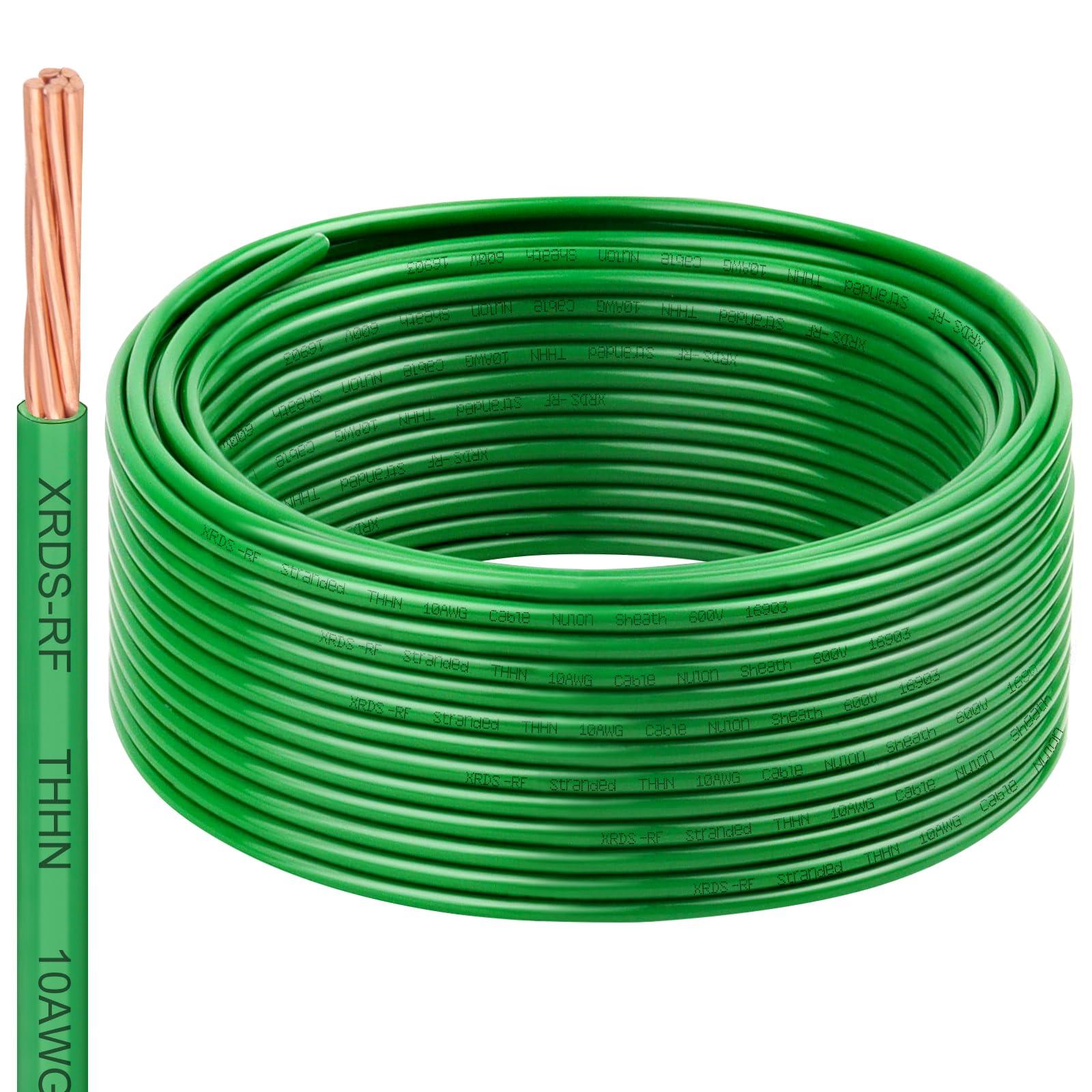 10 AWG THHN Stranded Bare Copper Wire 50FT Green Grounding Wire, Electrical Wire, 600V Rated