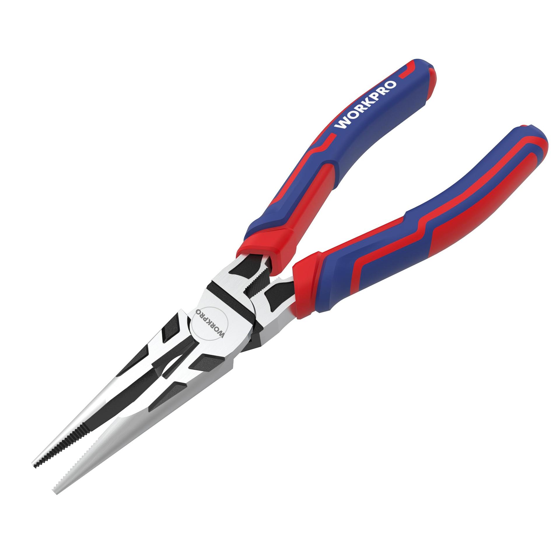 WORKPRO Premium 6 Needle Nose Pliers, Paper Clamp Precision, Heavy-Duty CRV Steel, Soft Grip