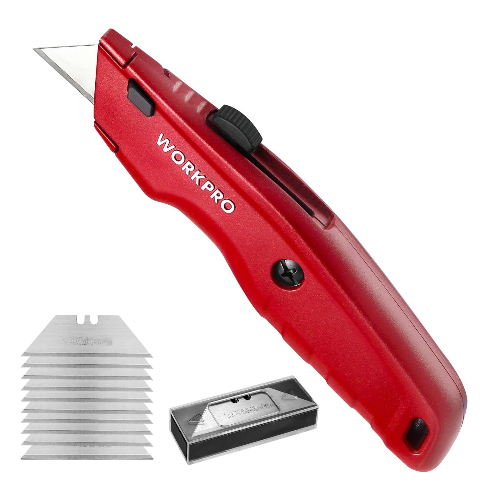 WORKPRO Premium Utility Knife, Retractable All Metal Heavy Duty Box Cutter, Quick Change Blade