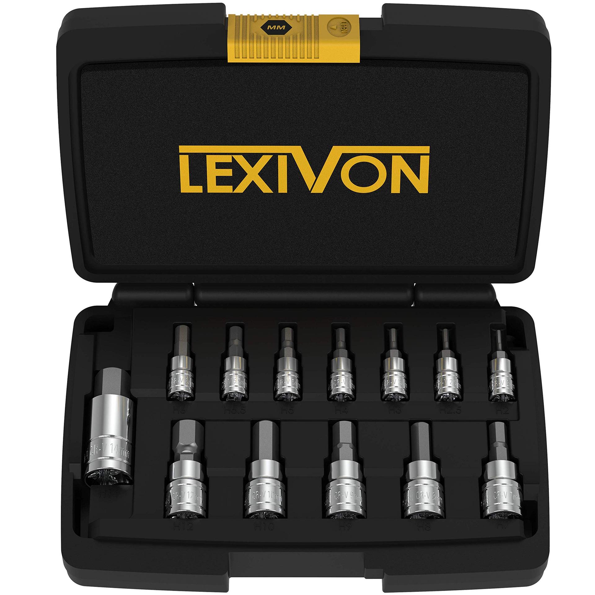 LEXIVON HEX Bit Socket Set, Premium S2 Alloy Steel | 13-Piece Metric 2mm - 14mm Set | Enhanced