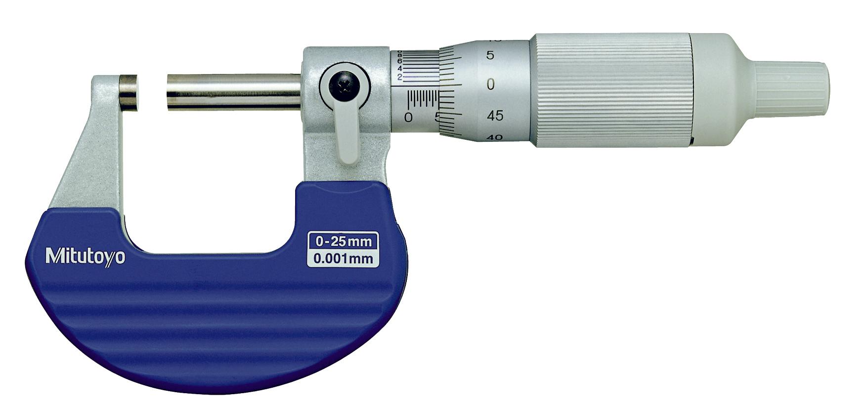 Mitutoyo, 102-707, 0-25,  0.01mm Mechanical Outside Micrometer, Satin Chrome, Smooth Action, Ratchet Thimble