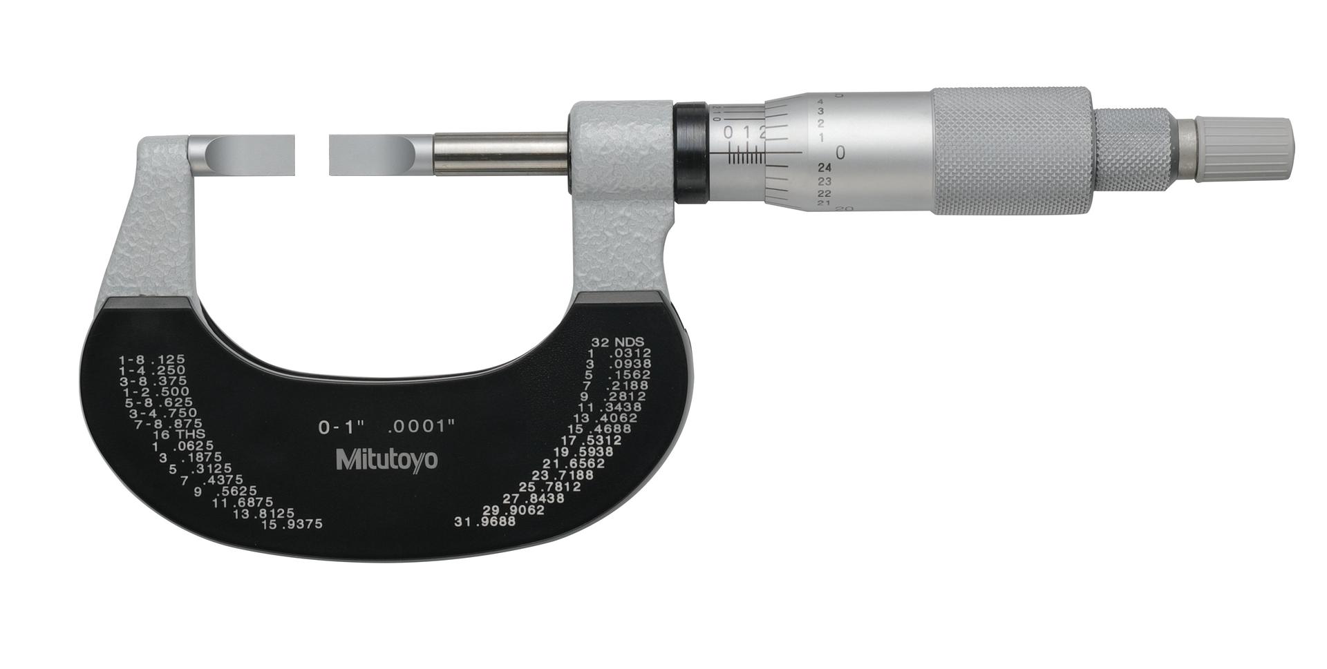 Mitutoyo, 122-125-10, 0-1 In, .0001 In Mechanical Blade Micrometer, .03 In Steel Blade, Ratchet Stop