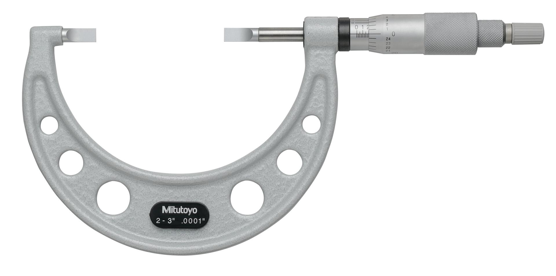 Mitutoyo, 122-127-10, 2-3 In, .0001 In Mechanical Blade Micrometer, .030 In Steel Blade, Ratchet Stop, With Standard