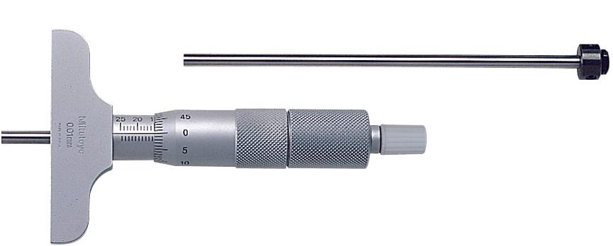 Mitutoyo, 129-109, 0-50mm, Mechanical Depth Micrometer, Base 63.5x16mm, 2 rods, Ratchet Stop