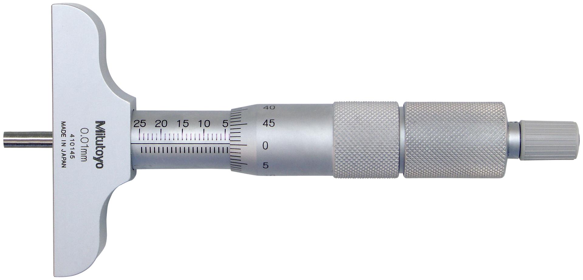 Mitutoyo, 129-153, 0-300mm, 0.01mm Mechanical Depth Micrometer, interchangeable rods, Rod Clamp, 101.6mm Base, Ratchet Stop