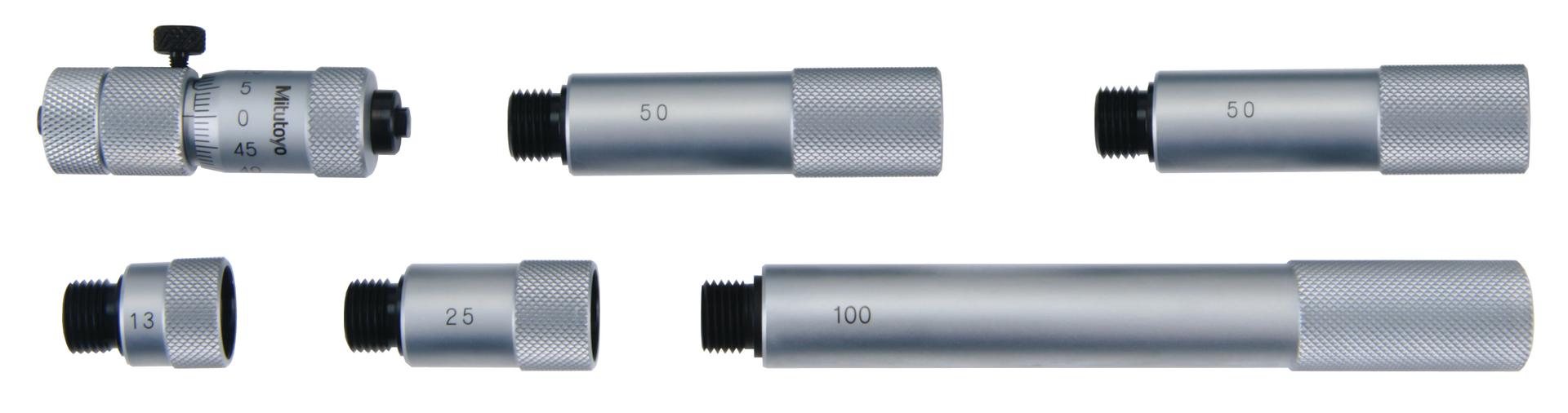 Mitutoyo, 137-202, Extension rods 13mm,25mm,50mm(2pcs.), 100mm for Tubular inside micrometer, 50-300mm Range, 13mm travel of micrometer head