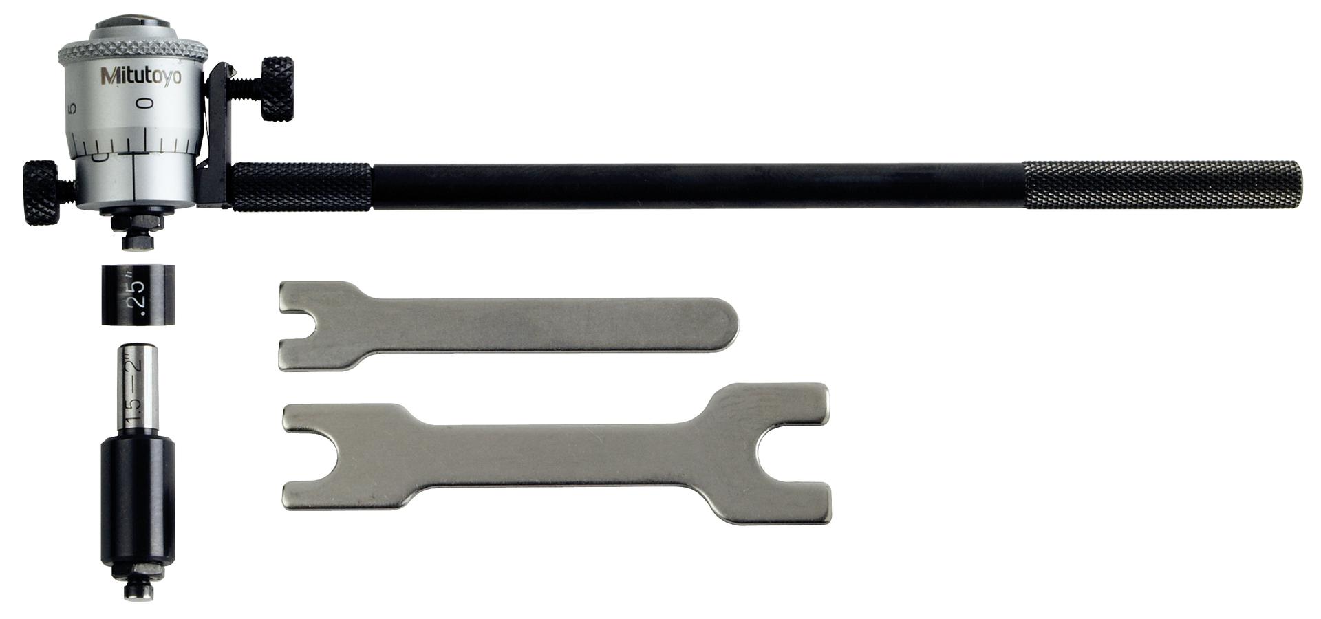 Mitutoyo, 141-102, Mechanical Extension Rod Type Inside Micrometer, Extension Rods (2) 1-2 In, .001 Inches