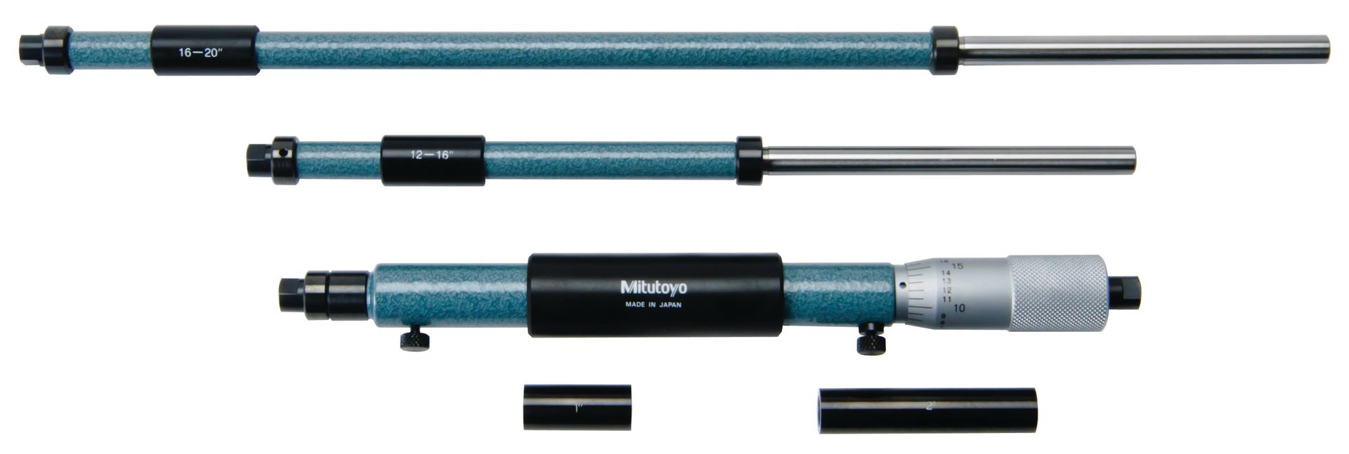 Mitutoyo, 141-121, Mechanical Extension Rod Type Inside Micrometer, Extension Rods (3) 8-20 In, .001 Inch