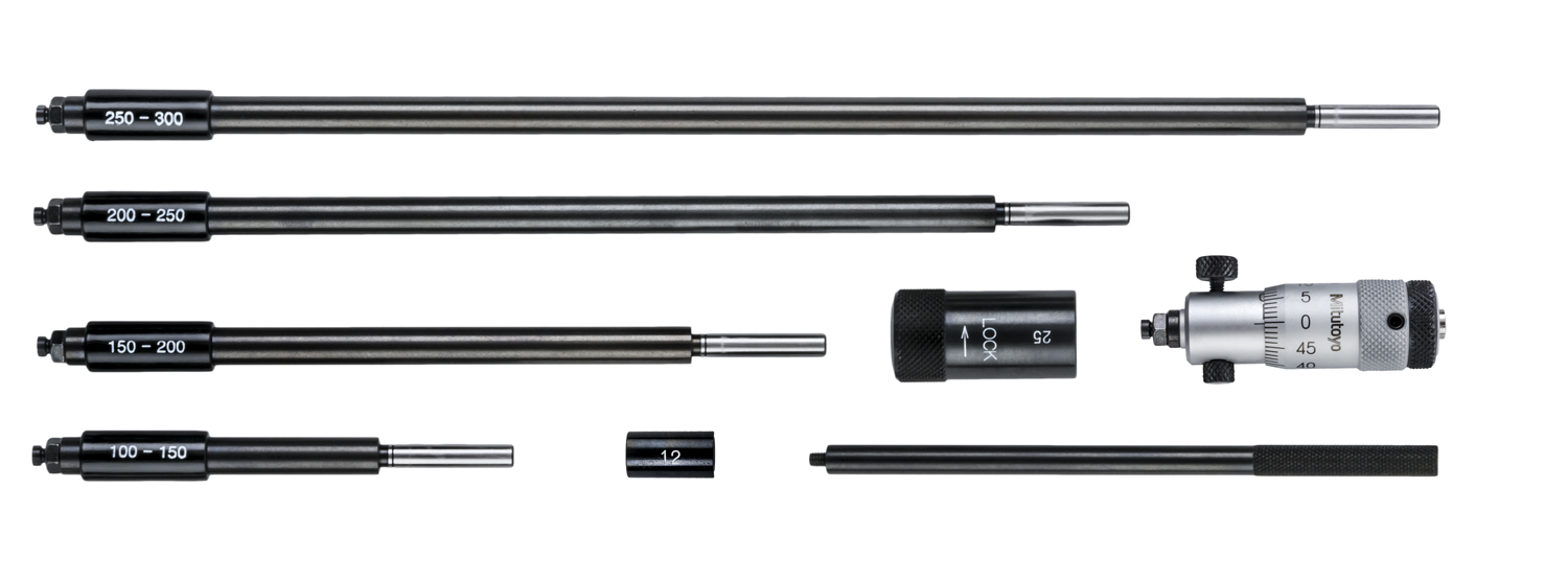 Mitutoyo, 141-206, Mechanical Extension Rod Type Inside Micrometer, Extension Rods (5) 50-300mm, 0.01mm