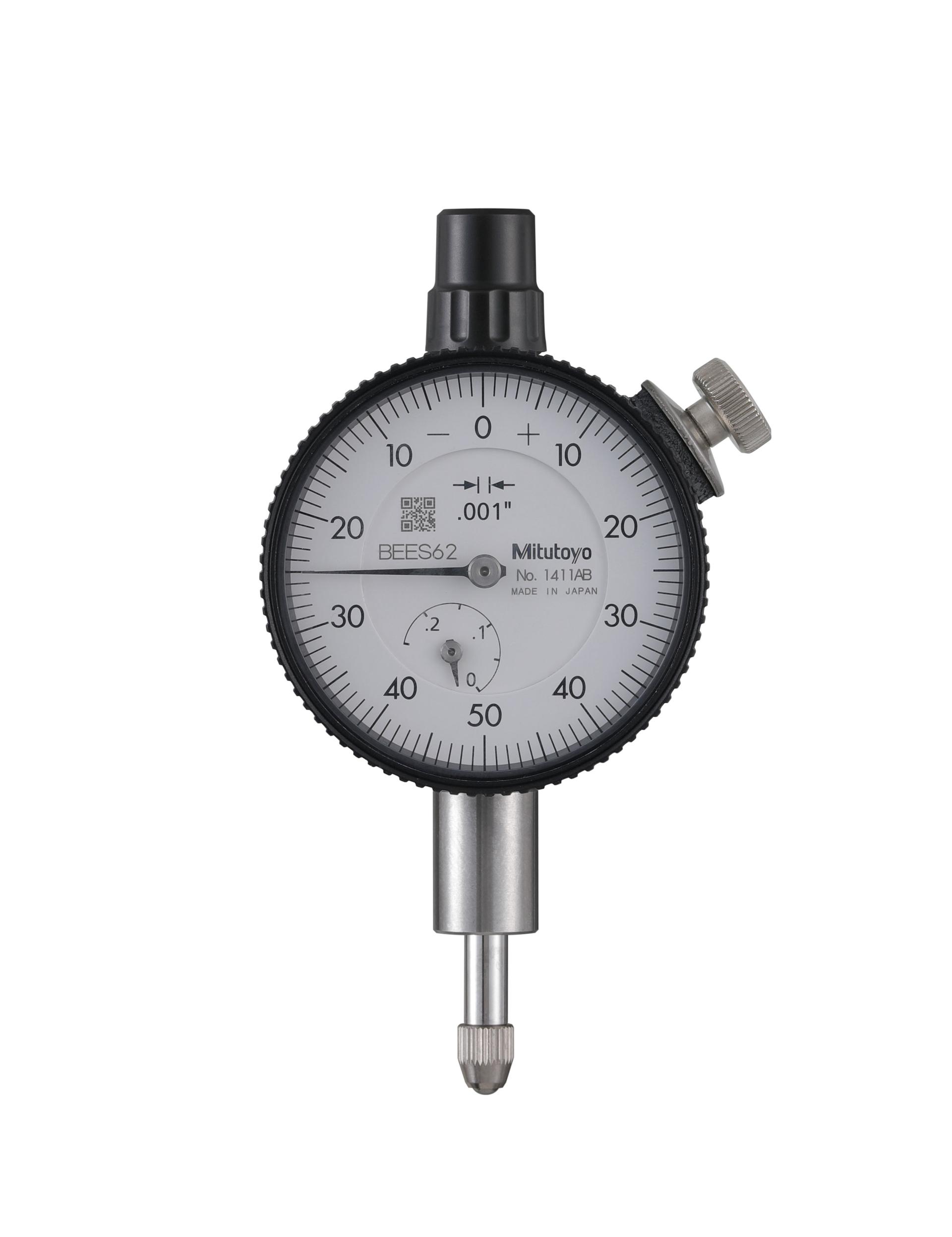 Mitutoyo, 1411AB, Dial Indicator, 0-50-0, Flat Back, 3/8 In stem, Series 1 .001 In, .25 In/(.1 In per rev)