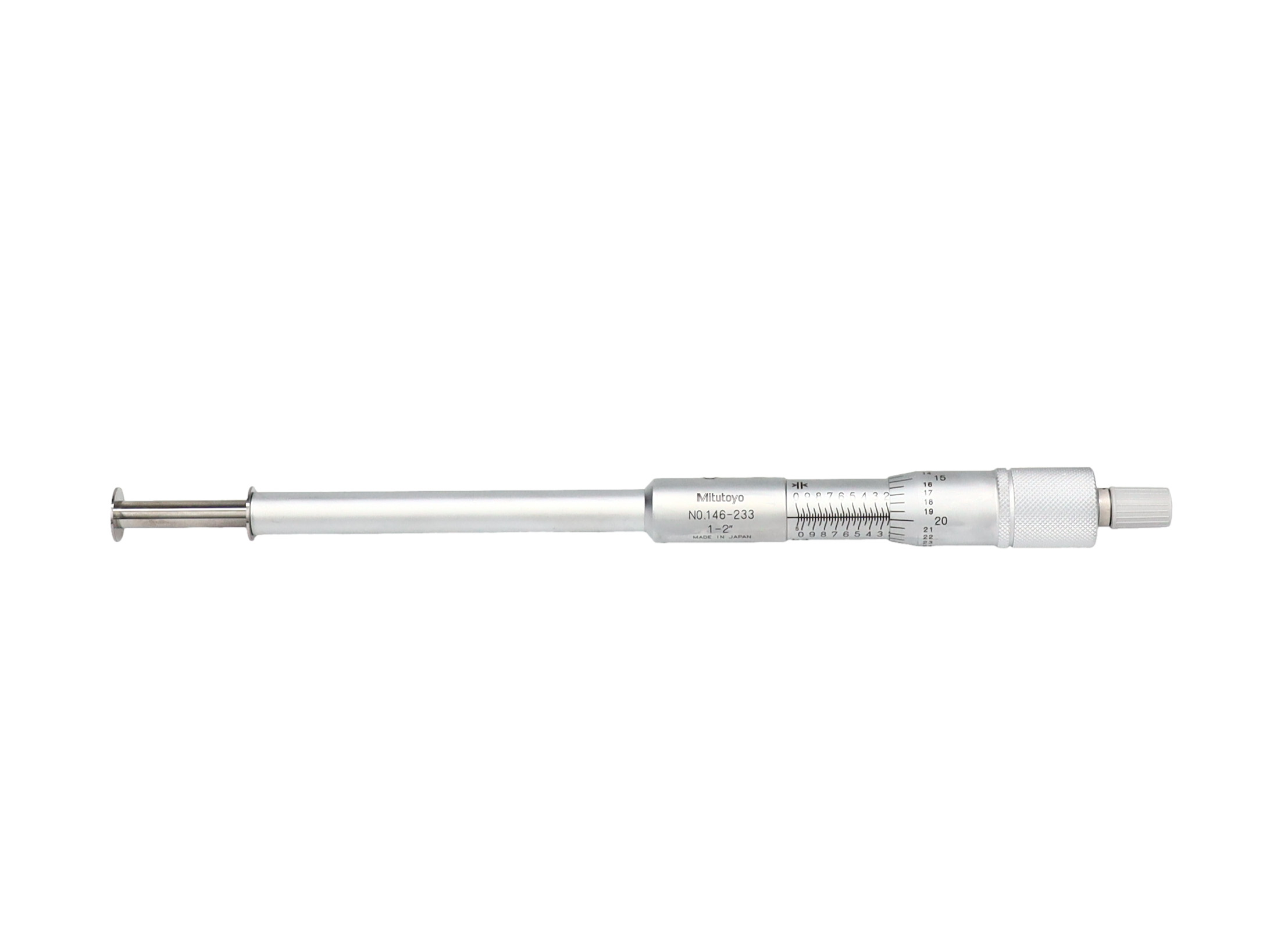 Mitutoyo, 146-233, Mechanical Groove Micrometer, .5 In Diameter Flange, rotating spindle,  1-2 In(OD)/1.055-2.05 In(ID), .001 Inch