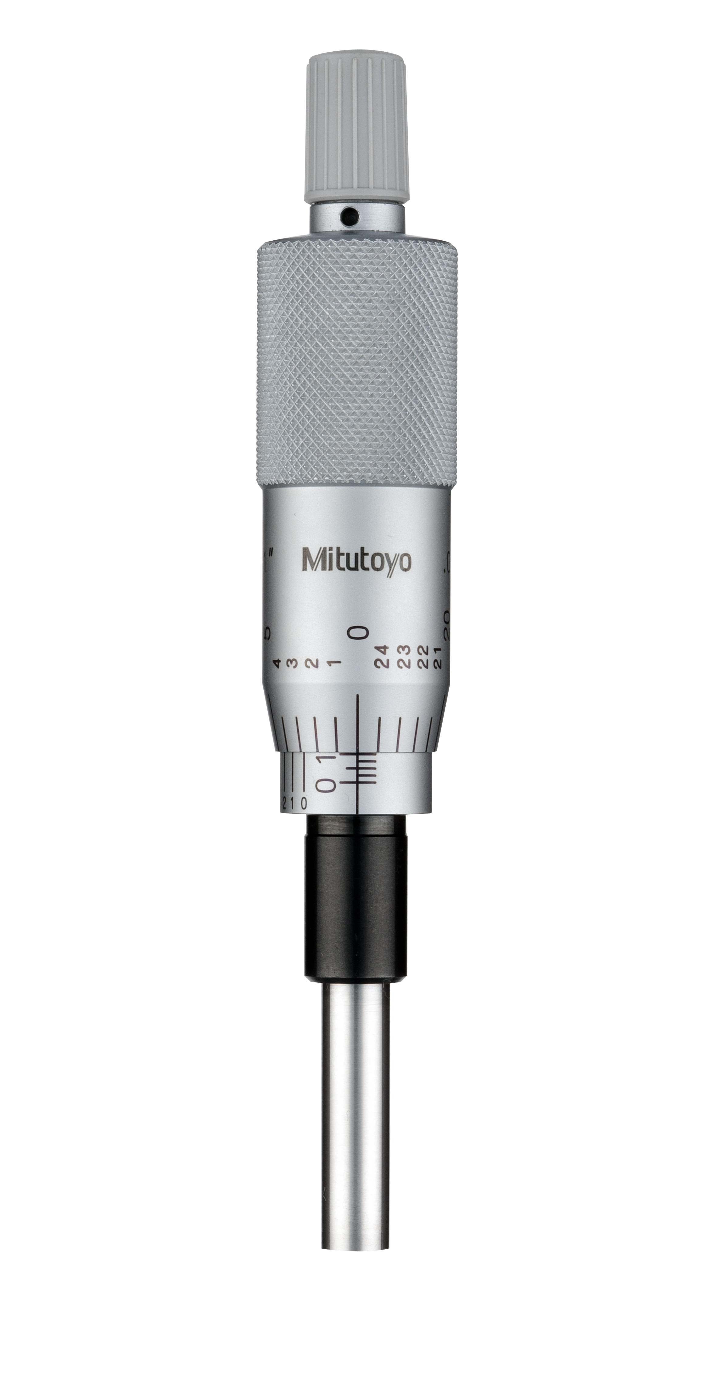 Mitutoyo, 150-206, 0-1 In, .001 In, Mechanical Micrometer Head, .375 In Diameter Plain Stem, Flat Carbide Tipped Spindle Face, w/ Vernier (.0001 In)