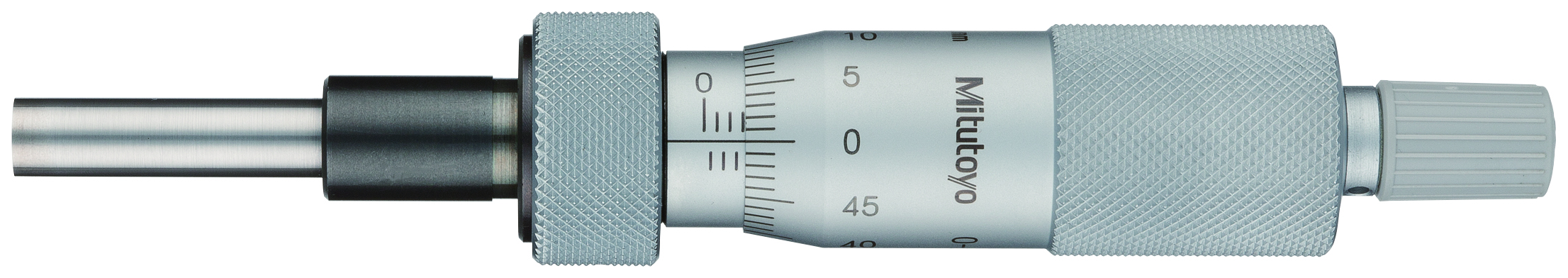 Mitutoyo, 150-209, 0-25mm, .01mm Mechanical Micrometer Head, 10mm Plain Stem, Flat Carbide Tipped Spindle Faced