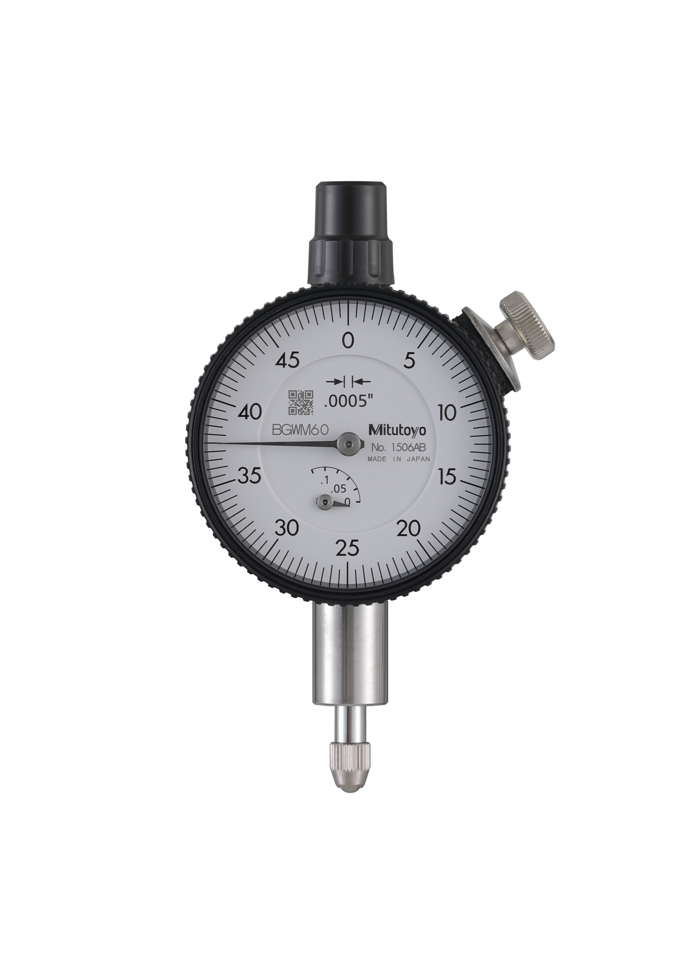 Mitutoyo, 1506AB, .0005 In, .125 In/(.05 In per rev) Dial Indicator, 0-50, Flat Back,  3/8 In stem, Series 1