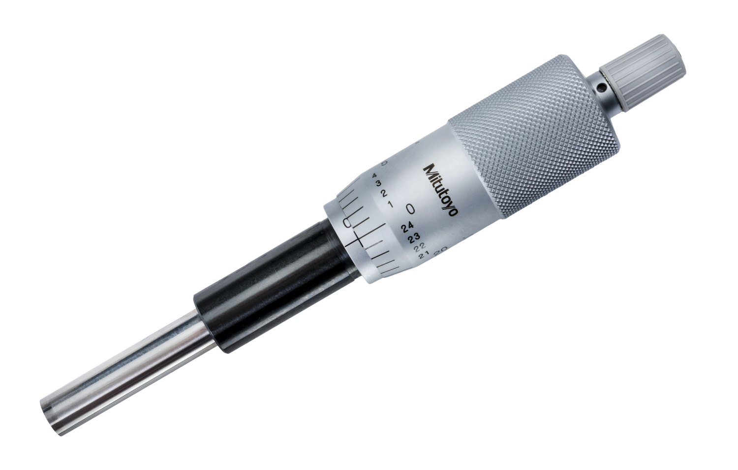 Mitutoyo, 151-240, 0-1 In, .001 In, Mechanical Micrometer Head, .5 In Diameter Plain Stem, Flat Carbide Tipped Spindle Face