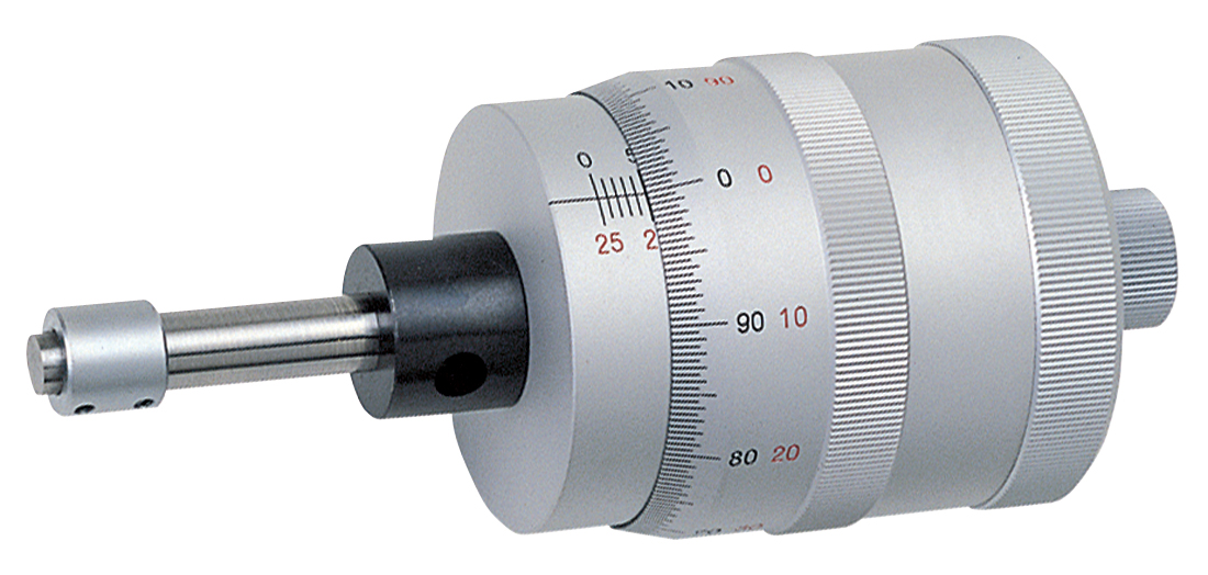 Mitutoyo, 152-390, Micrometer Head 0-25mm range, 2um accuracy, 18mm stem diameter, plain stem flat (hardened) with non-rotating device, for X-axis, bidirectional grad