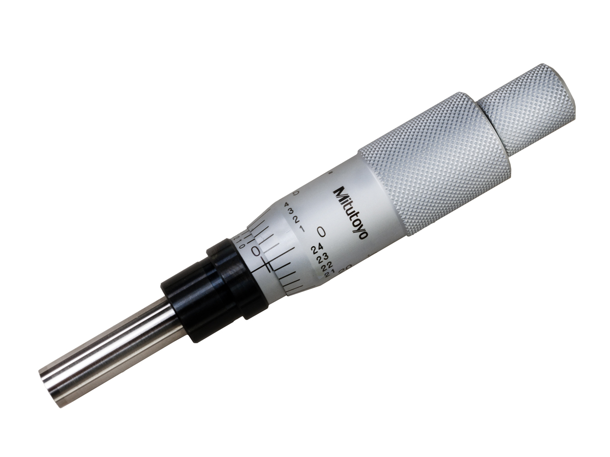 Mitutoyo, 153-208, 0-1 In, .001 In (.0001 In with Vernier), Mechanical Micrometer Head, .5 In Diameter Plain Stem, Flat Carbide Tipped Spindle Face, Non-Rotating Spindle