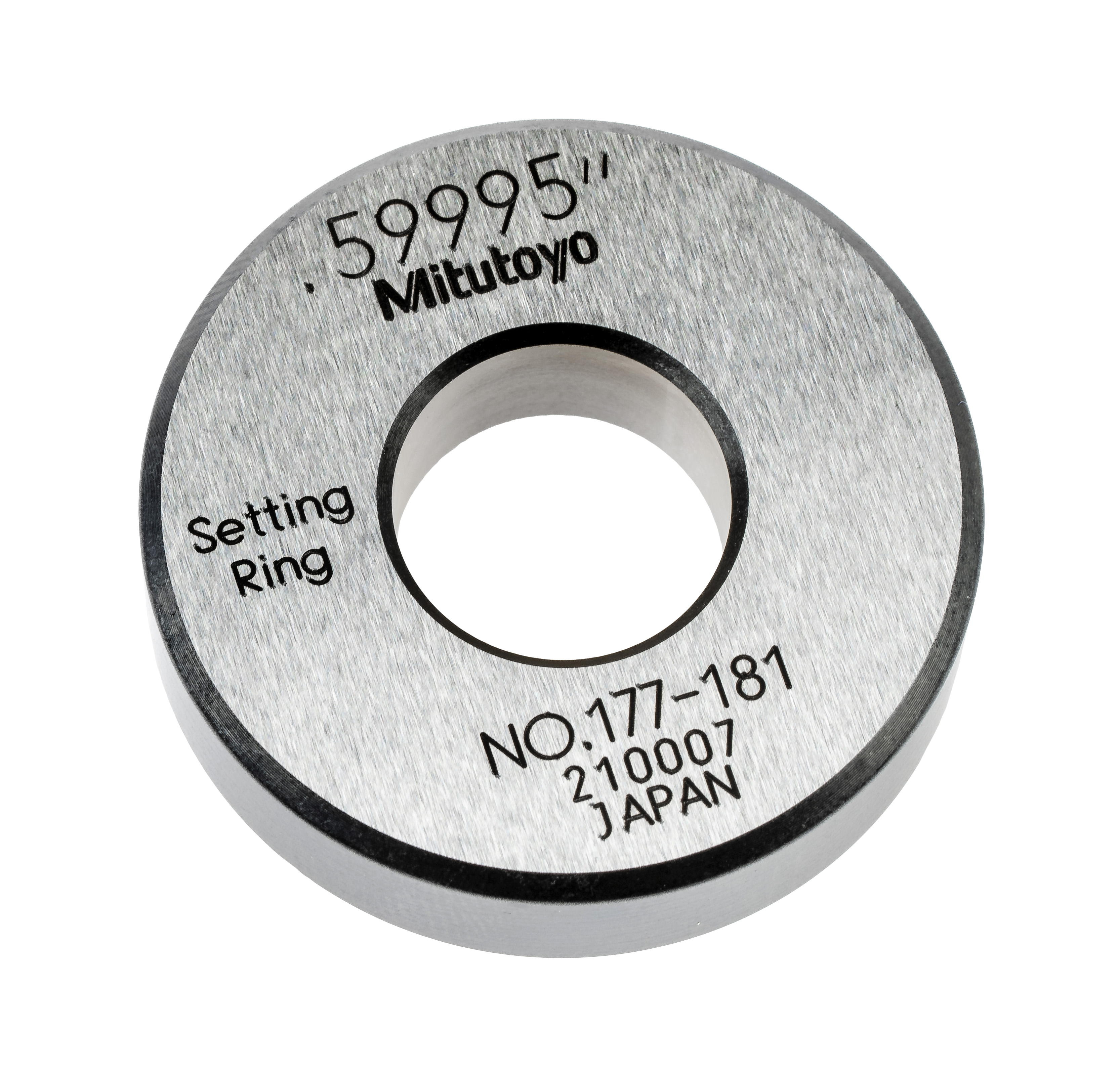 Mitutoyo, 177-181, Setting ring, for inside micrometers, holtest/dial bore gages, .6in nominal diameter, 32mm diameter, 10mm T, Type A, 1.8mm distance from side face H, 6.4mm size of warranted cal surface K
