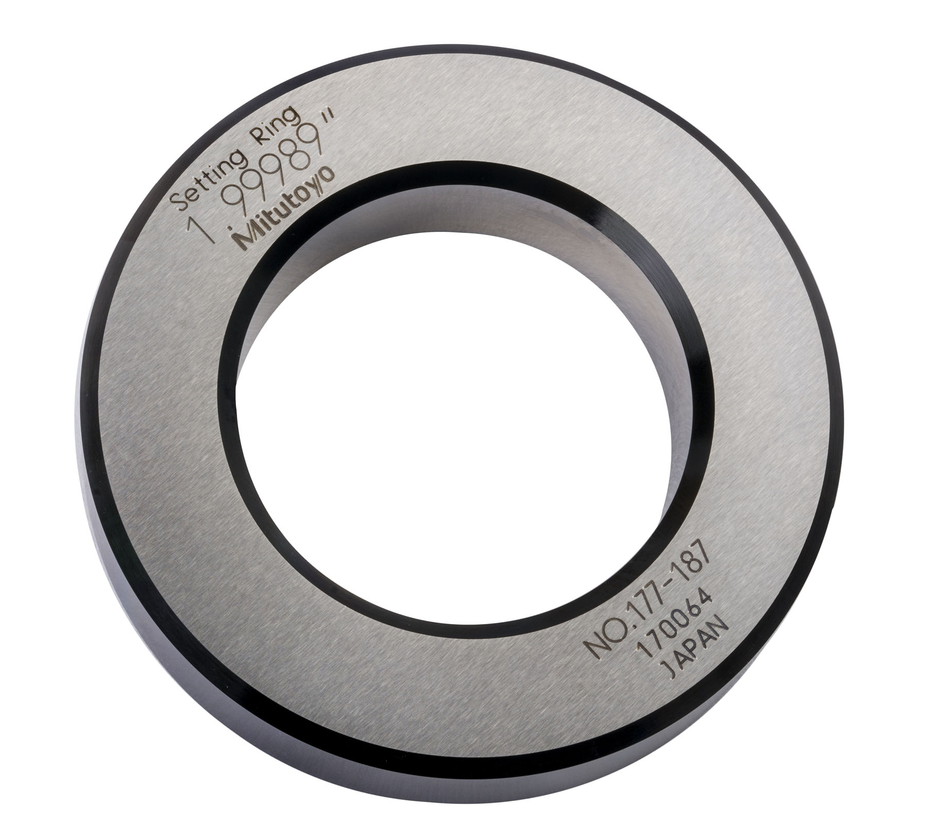 Mitutoyo, 177-187, Setting ring, for inside micrometers, holtest/dial bore gages, 2in nominal diameter, 85mm diameter, 20mm T, Type A, 3.5mm distance from side face H, 13mm size of warranted cal surface K
