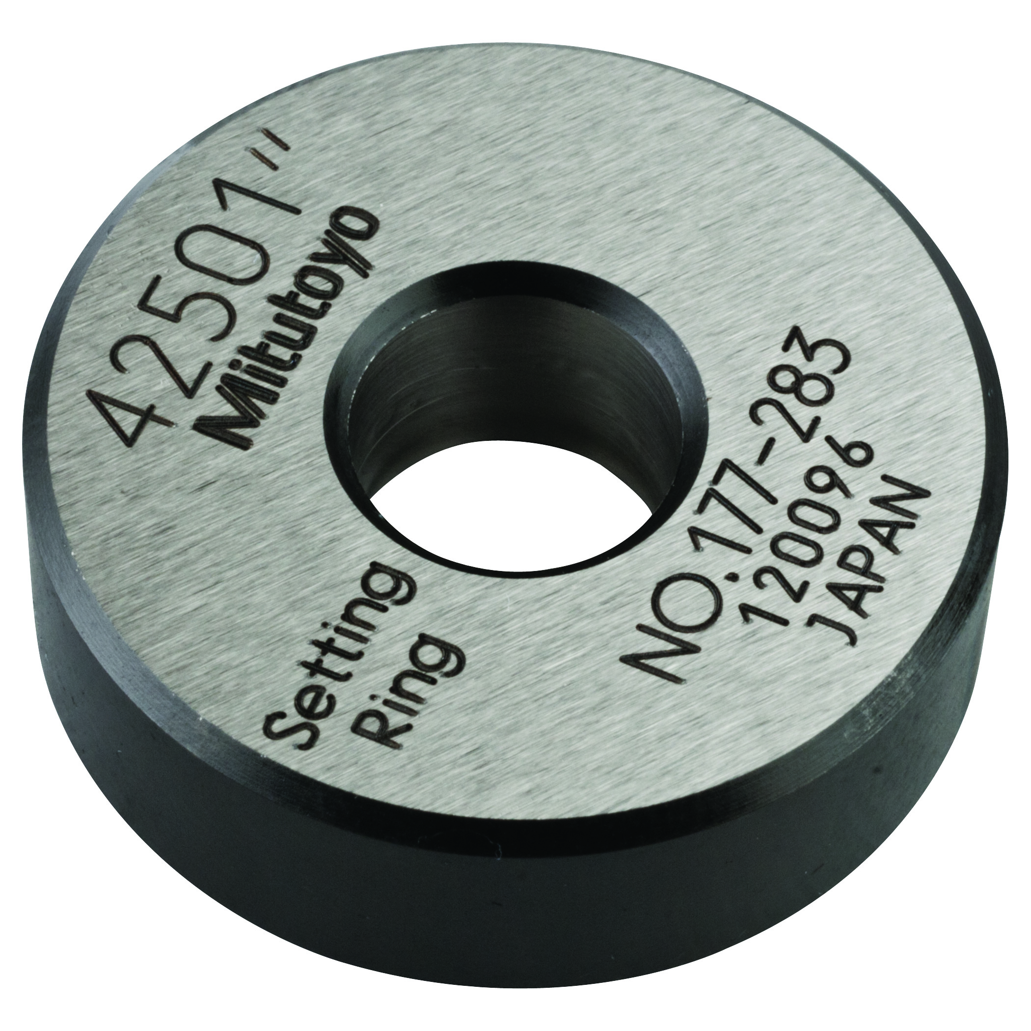Mitutoyo, 177-283, Setting ring, for inside micrometers, holtest/dial bore gages, .425in nominal diameter, 32mm diameter, 10mm T, Type A, 1.8mm distance from side face H, 6.4mm size of warranted cal surface K
