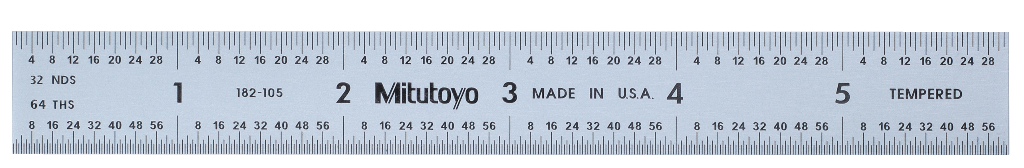 Mitutoyo, 182-105, 6 In, 150mm Steel Rule, 3/4 In  Wide, Rigid, Satin Chrome Finish Tempered Stainless Steel, (1/32, 1/64, 1mm, 0.5mm)