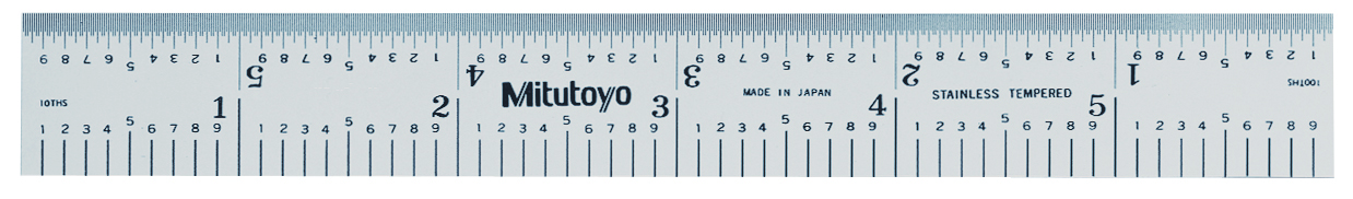 Mitutoyo, 182-108, 6 In, 150mm Steel Rule, 3/4 In  Wide, Rigid, Satin Chrome Finish Tempered Stainless Steel, (1/10, 1/50, 1mm, 0.5mm)