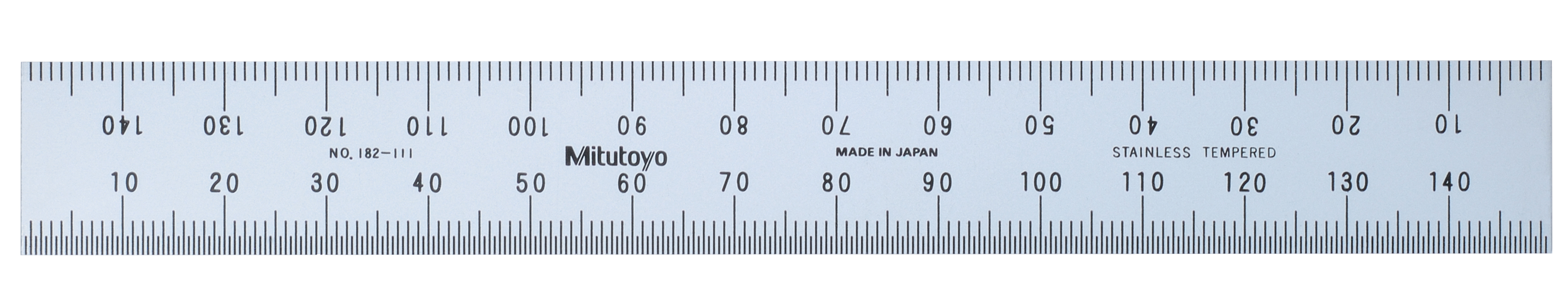 Mitutoyo, 182-111, Steel Rule, 150mm, Rigid 19mm, Wide, Satin Chrome Finish Tempered Stainless Steel, (1mm, 0.5mm, 1mm, 0.5mm 