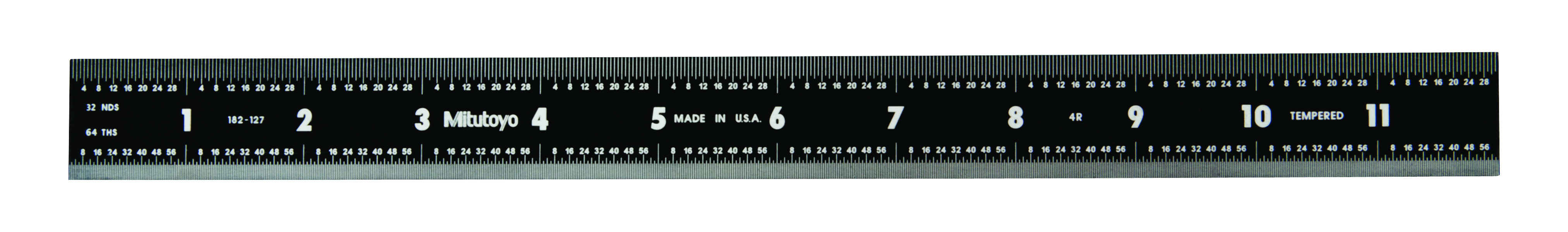 Mitutoyo, 182-127, STEEL RULE 12 In BLACK Chrome Finish,1 In  Wide, (1/8, 1/16, 1/32, 1/64)