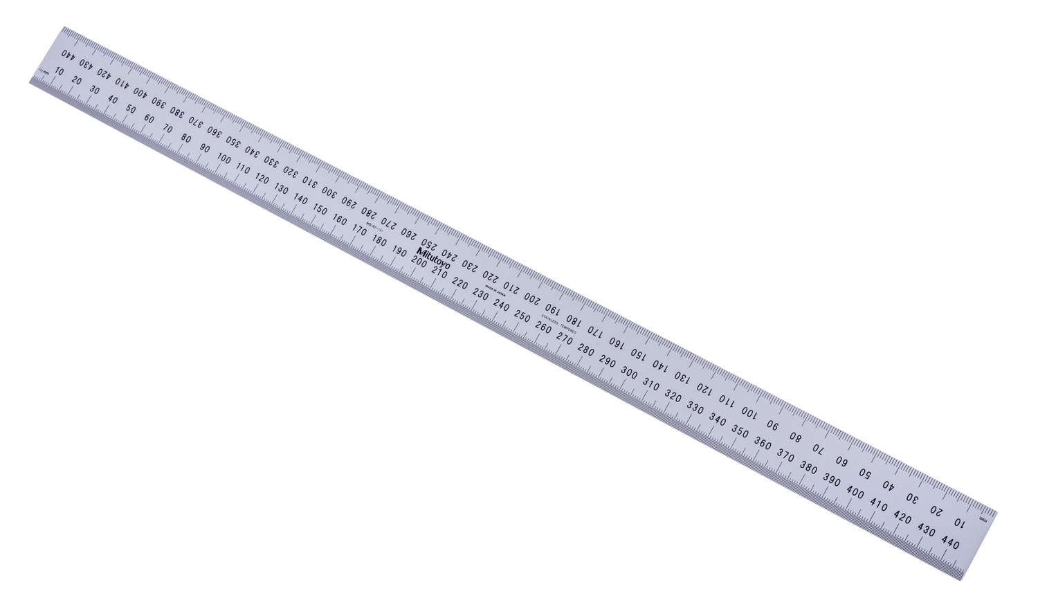 Mitutoyo, 182-151, 450mm Steel Rule, Flexible, Satin Chrome Finish Tempered Stainless Steel, (1mm, 0.5mm, 1mm, 0.5mm, 30mm)