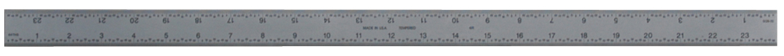 Mitutoyo, 182-161, 24 In, 4R Steel Rule, 1  3/16 In  Wide, Rigid, Satin Chrome Finish Tempered Stainless Steel, (1/8, 1/16, 1/32, 1/64)