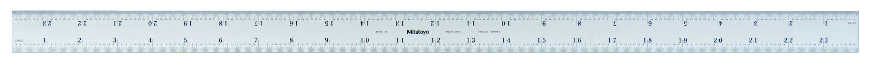 Mitutoyo, 182-165, 24 In, 600mm Steel Rule, 13/16 In  Wide, Rigid, Satin Chrome Finish Tempered Stainless Steel, (1/32, 1/64, 1mm, 0.5mm)