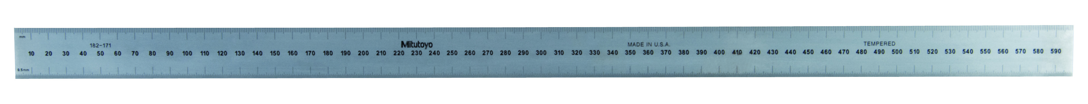 Mitutoyo, 182-171, Steel rule, 600mm, graduation (1mm,.5mm,1mm,.5mm), width 30mm, Satin Chrome Finish Tempered Stainless Steel