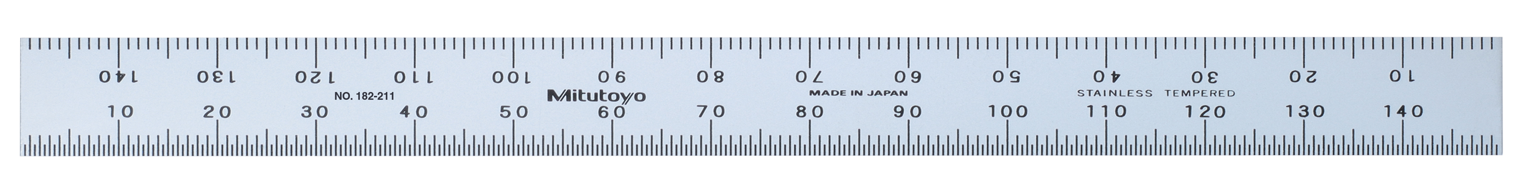 Mitutoyo, 182-211, 150mm Steel Rule, 12mm  Wide, Flexible, Satin Chrome Finish Tempered Stainless Steel, (1mm, 0.5mm, 1mm, 0.5mm)