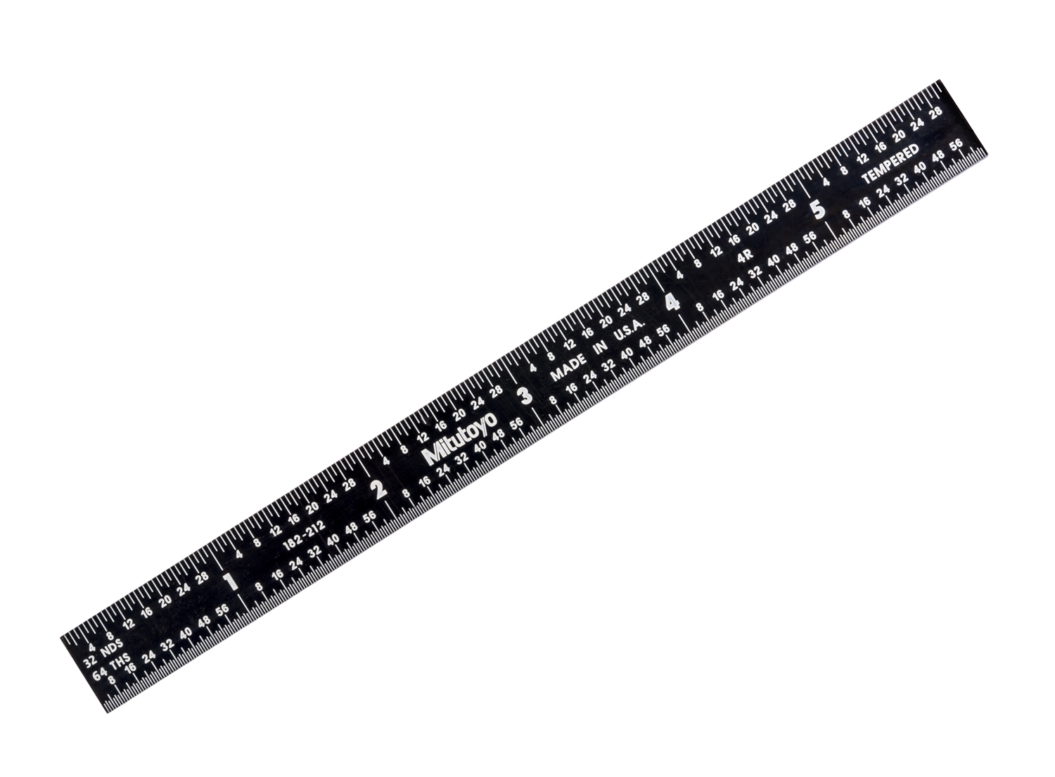 Mitutoyo, 182-212, 6 In, 4R Steel Rule, 1/2 In  Wide, Flexible, Black Chrome Finish tempered Stainless Steel, (1/8, 1/16, 1/32, 1/64)