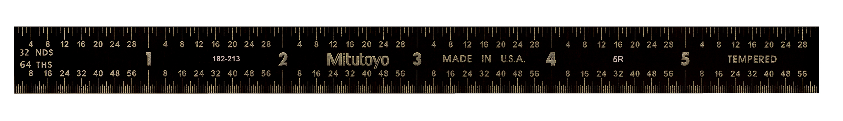 Mitutoyo, 182-213, 6 In, 5R Steel Rule, 1/2 In  Wide, Flexible, Black Chrome Finish tempered Stainless Steel, (1/32, 1/64, 1/10, 1/100)