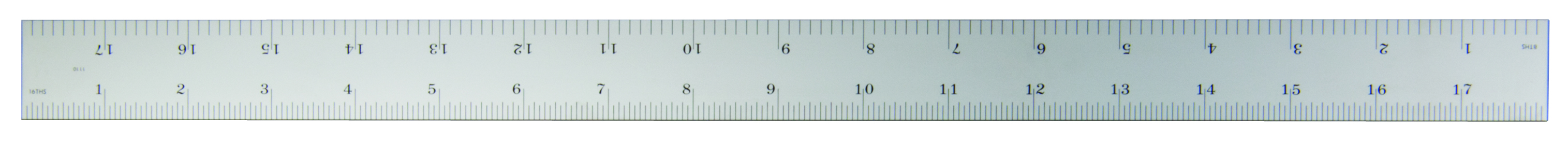 Mitutoyo, 182-241, 18 In, 16R Steel Rule, 3/4 In  Wide, Flexible, Satin Chrome Finish Tempered Stainless Steel, (1/32, 1/64, 1/50, 1/100)