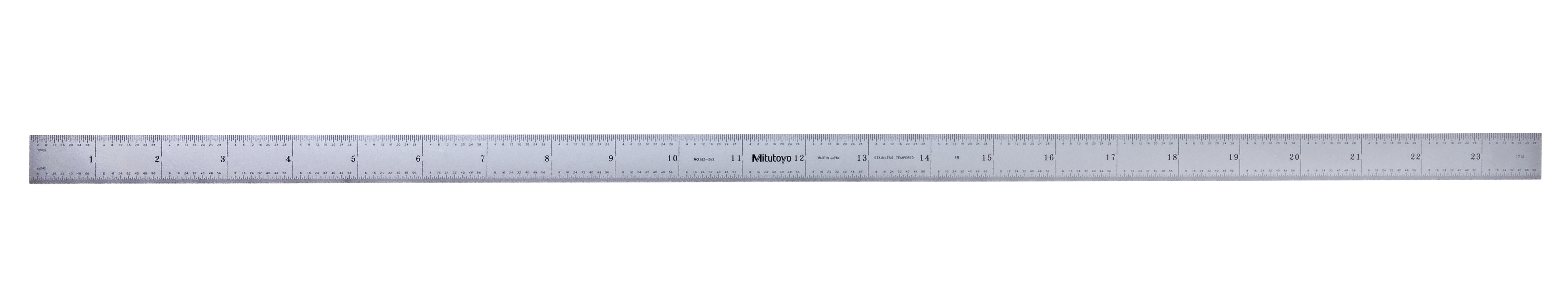 Mitutoyo, 182-263, Steel rule, 24 inch, 5R,  Flexible, Satin Chrome Finish Tempered Stainless Steel, (1/32, 1/64, 1/50, 1/100), width 3/4 inch