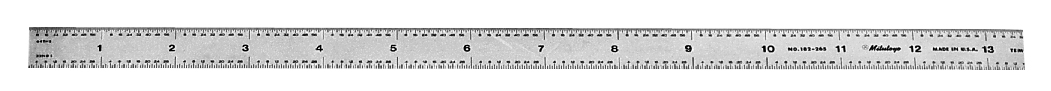 Mitutoyo, 182-265, 24 In, 600mm Steel Rule, 3/4 In  Wide, Flexible, Satin Chrome Finish Tempered Stainless Steel, (1/32, 1/64, 1mm, 0.5mm)