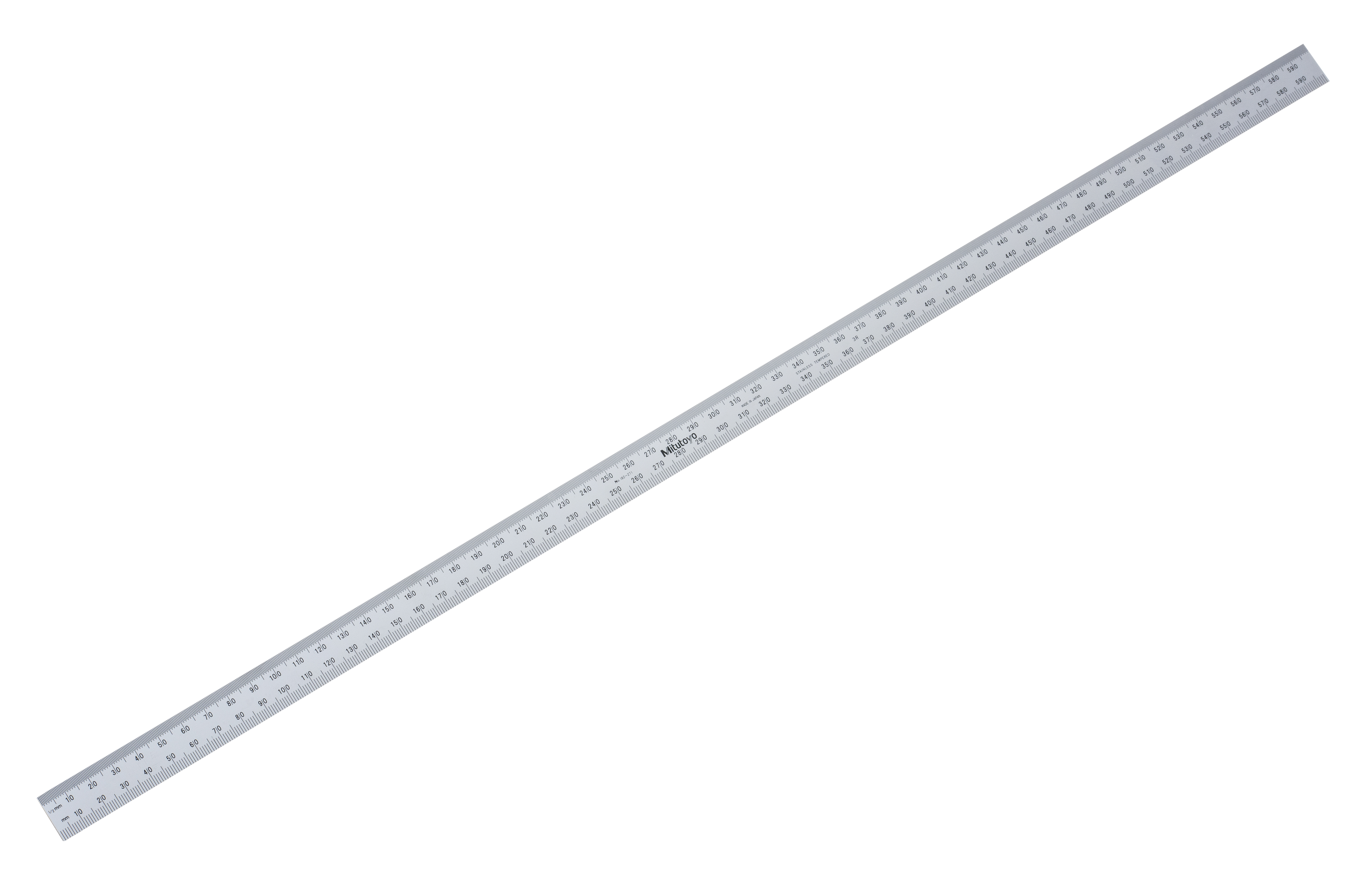 Mitutoyo, 182-271, Steel rule, 600mm,  Flexible, Satin Chrome Finish Tempered Stainless Steel, (1mm,.5mm,1mm,.5mm), width 18mm