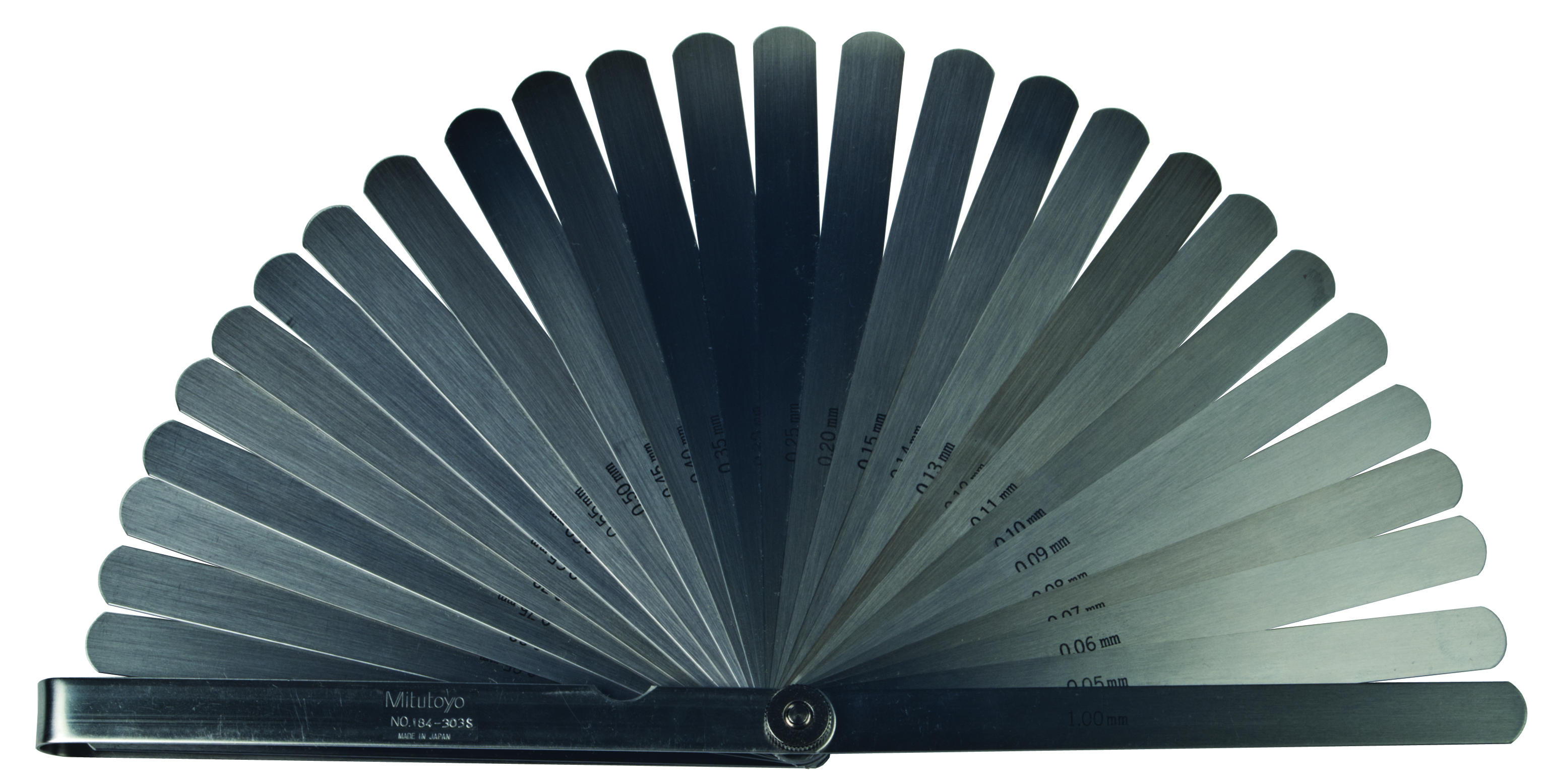 Mitutoyo, 184-303S, 0.05-1mm, 150mm Length, Thickness Gage Set, 28 Leaves (0.05-0.15mm by 0.01mm, 0.2-1mm by 0.05mm)