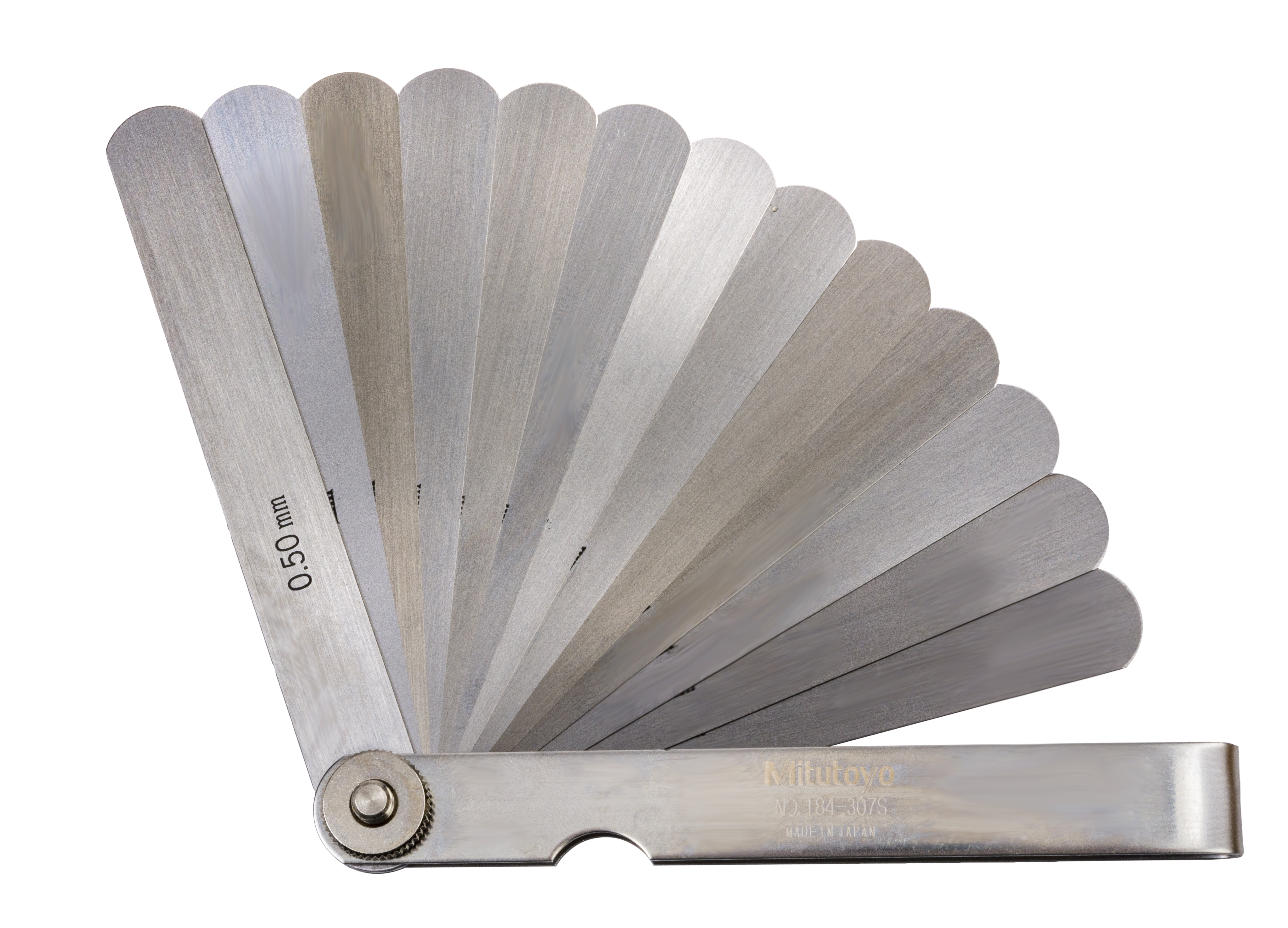 Mitutoyo, 184-307S, 0.03 - 0.5mm, 100mm length, Thickness Gage Set, 13 Leaves (0.03-0.1mm by 0.01mm, 0.2-0.5mm by 0.1mm, 0.15mm)