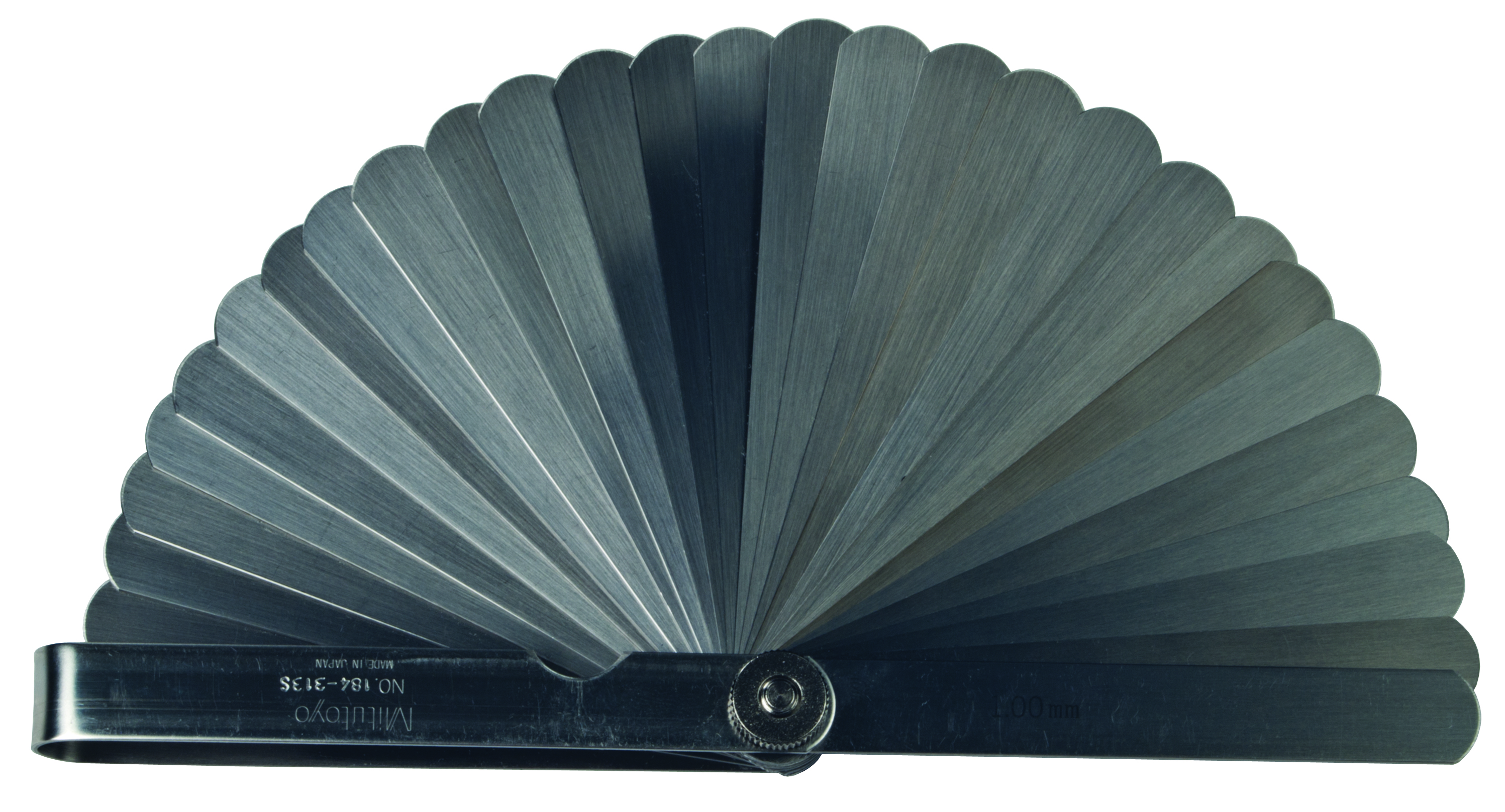 Mitutoyo, 184-313S, 0.05-1mm, 100mm Length, Thickness Gage Set, 28 Leaves (0.05-0.15mm by 0.01mm, 0.2-1mm by 0.05mm)