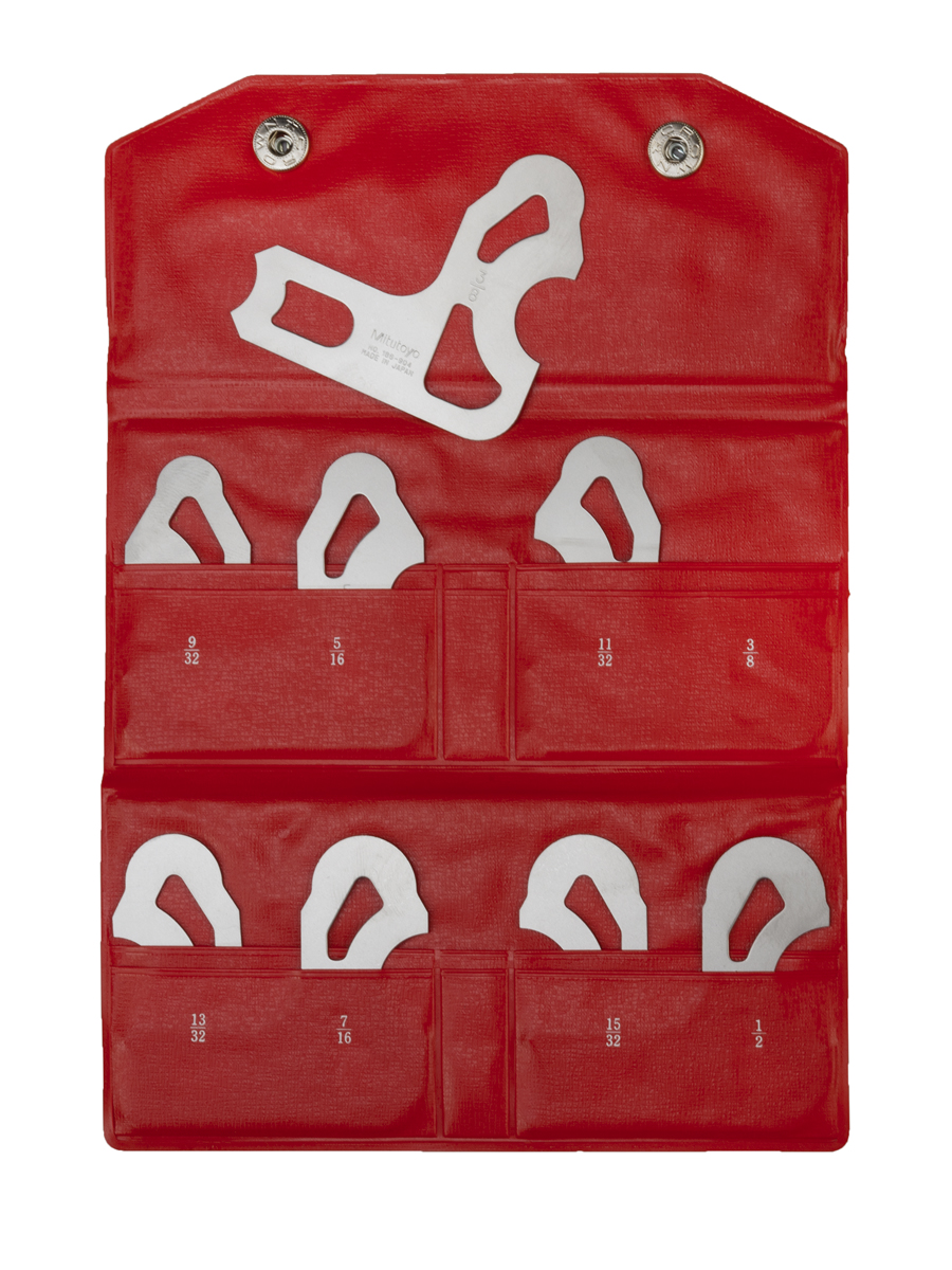 Mitutoyo, 186-904, 9/32-1/2 In, Concave/Convex Radius Gage Set, 8 Leaves (9/32 In to 1/2 In by 32nds)
