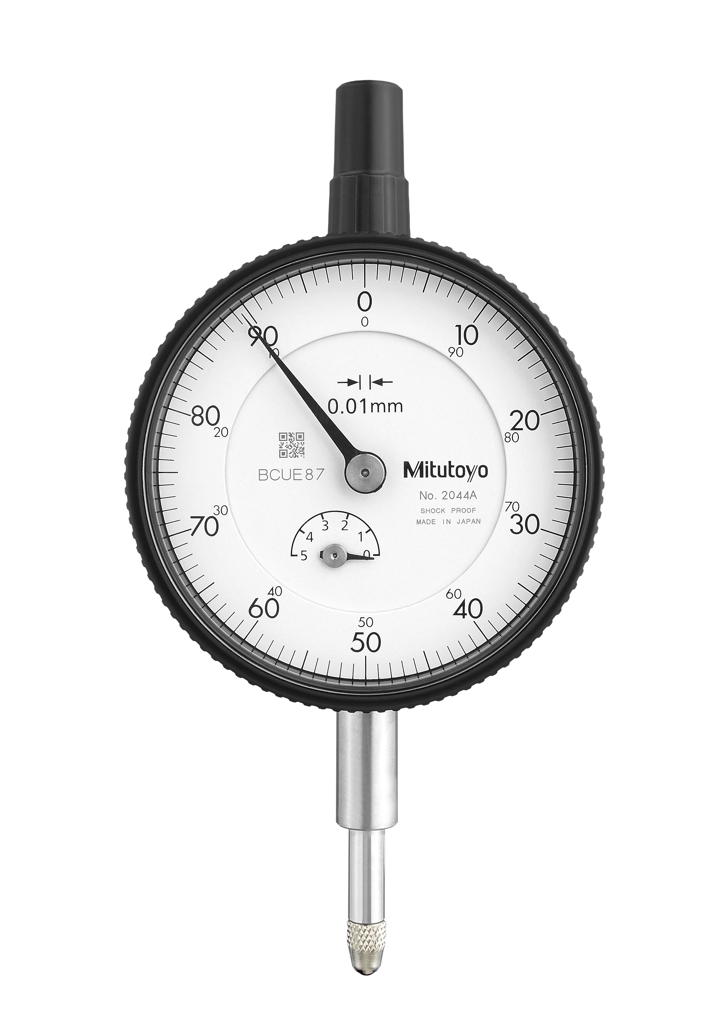 Mitutoyo, 2044A, 0.01mm, 5mm/(1mm per rev) Dial Indicator, 0-100, Lug Back, 8mm stem, Series 2, Shockproof
