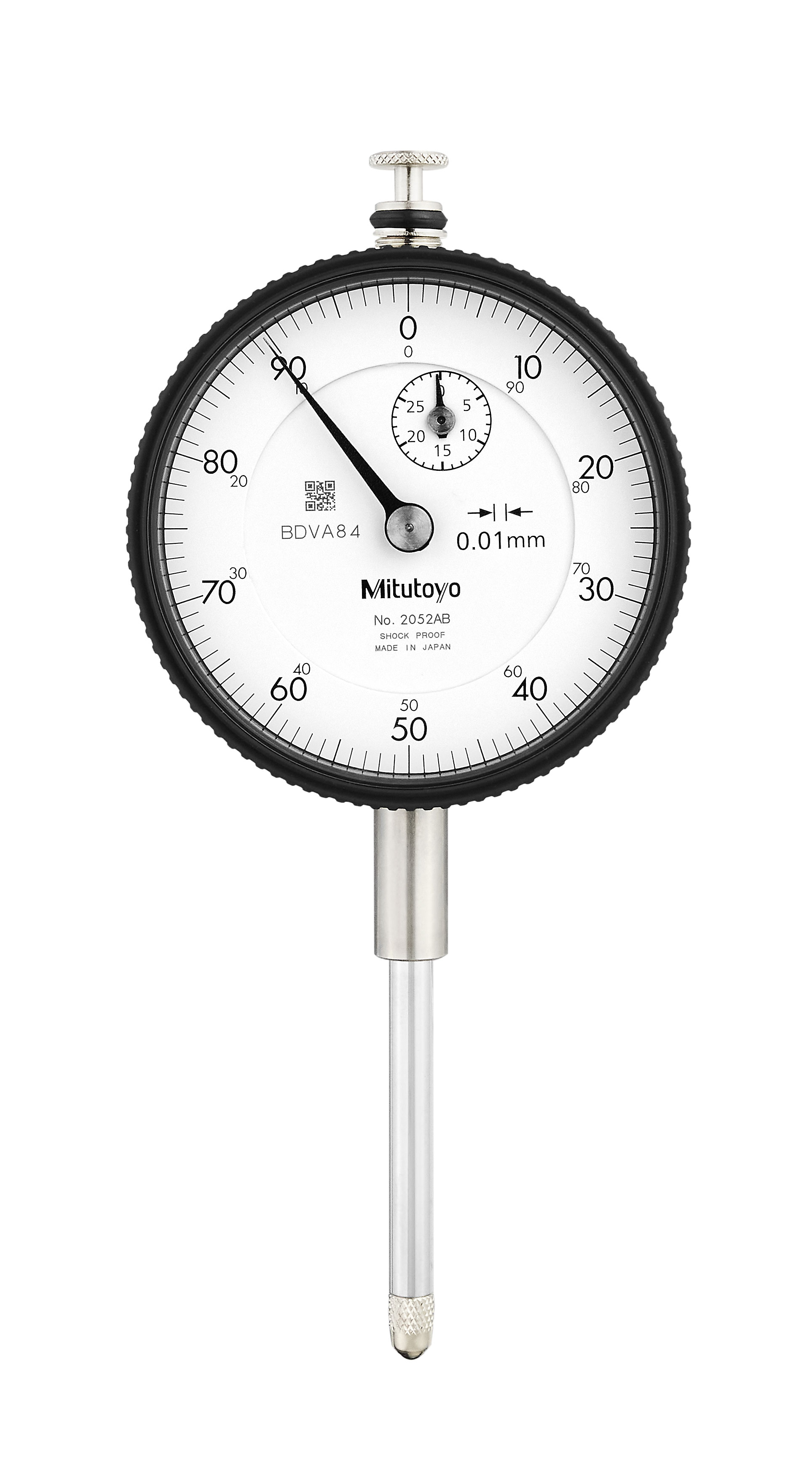 Mitutoyo, 2052AB, Dial Indicator, 0-30mm Range, 0-100 Dial Reading, Flat Back