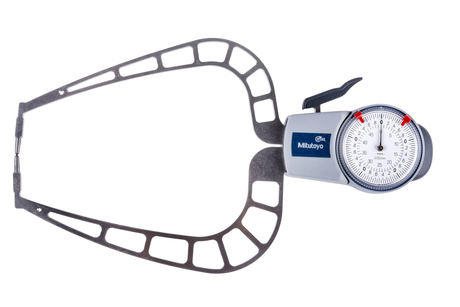 Mitutoyo, 209-911, Dial Caliper Gage, 0-50mm range, .05mm graduation, +/-0.05mm accuracy, 167mm max measuring depth, 30mm length Hb, 30mm length Hf, KK measuring contact, Ball 3mm diameter, Chisel R0.5, 430 grams mass