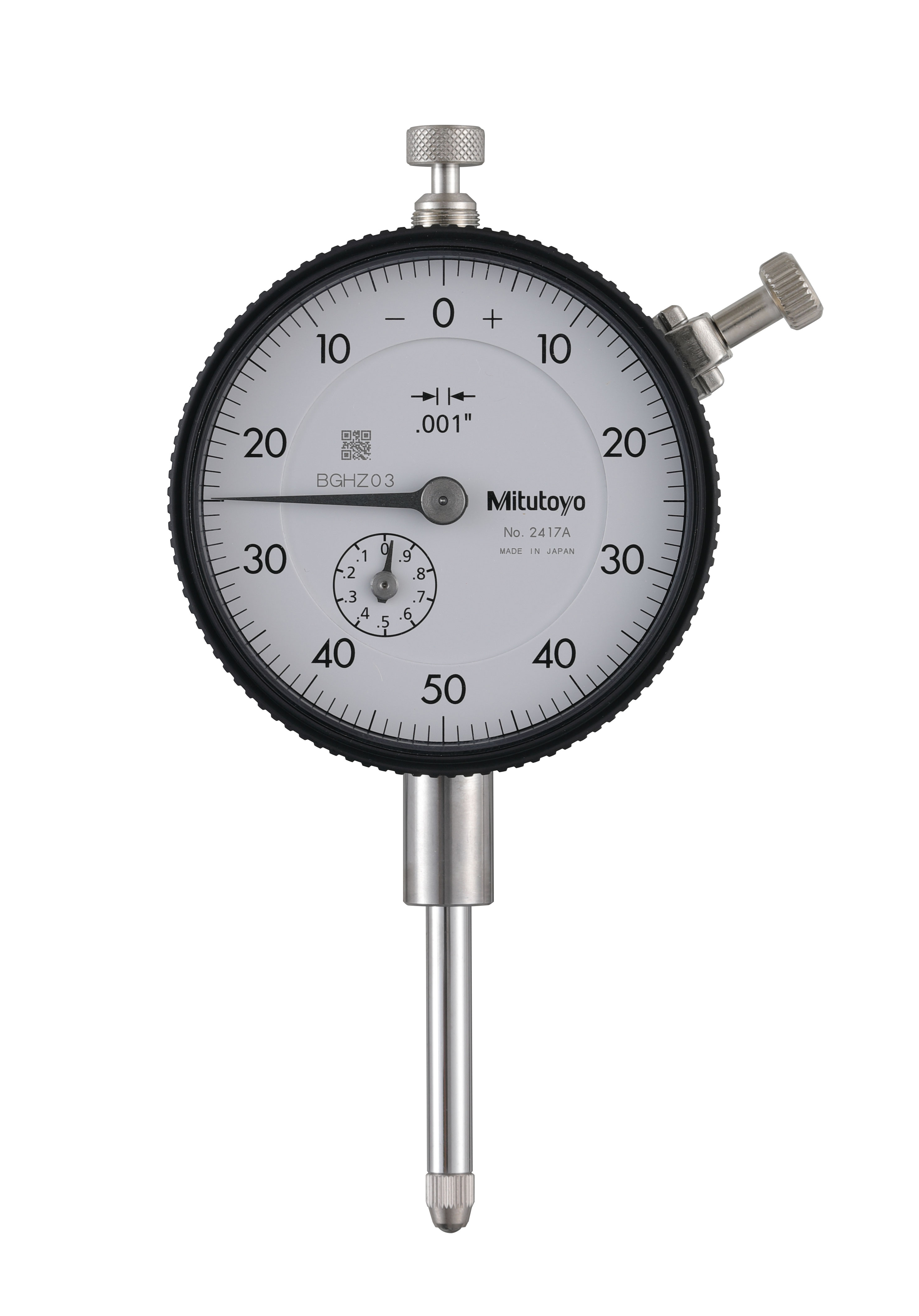 Mitutoyo, 2417A, .001 In, 1 In/(.1 In per rev), Dial Indicator, 0-50-0, Lug Back, 3/8 In stem, Series 2