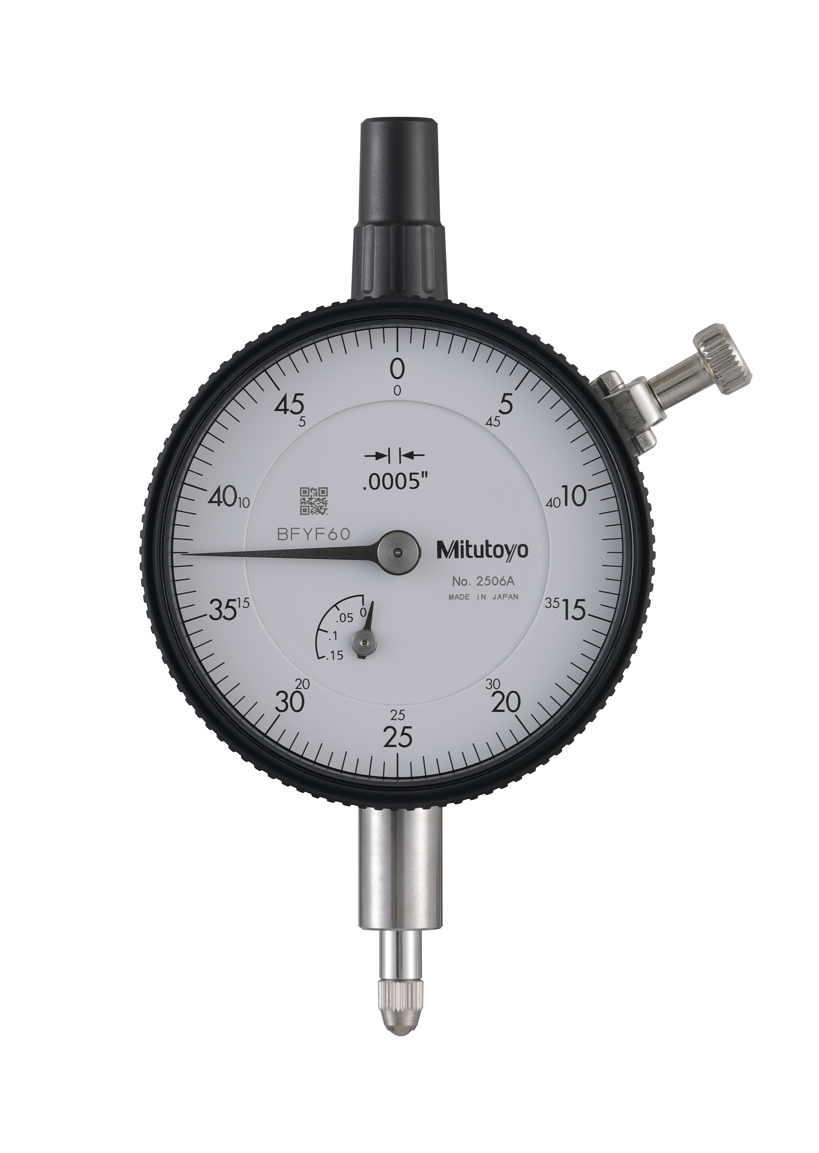 Mitutoyo, 2506A, .0005 In, .125 In/(.05 In per rev), Dial Indicator, 0-50, Lug Back, 3/8 In stem, Series 2