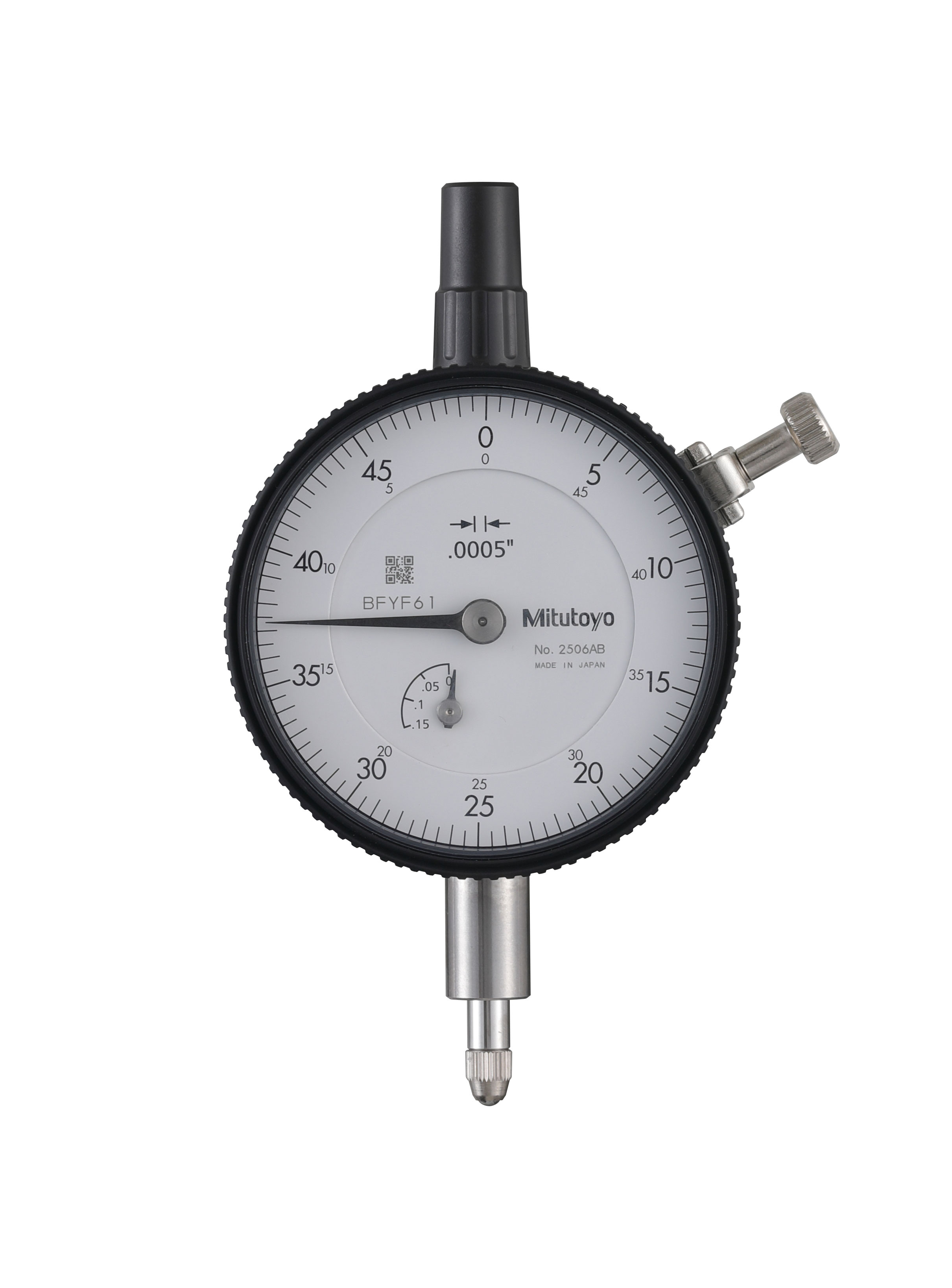 Mitutoyo, 2506AB, .0005 In, .125 In/(.05 In per rev), Dial Indicator, 0-50, Flat Back, 3/8 In stem, Series 2